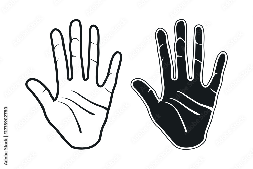 Fototapeta premium Two stylized hands open in silhouette comparison