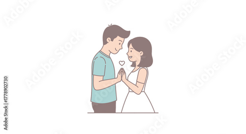 Romantic illustration of a young couple holding hands tenderly symbolizing love and connection in