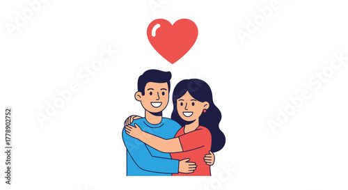 Illustration of a loving couple embracing with a heart above, showcasing affection and