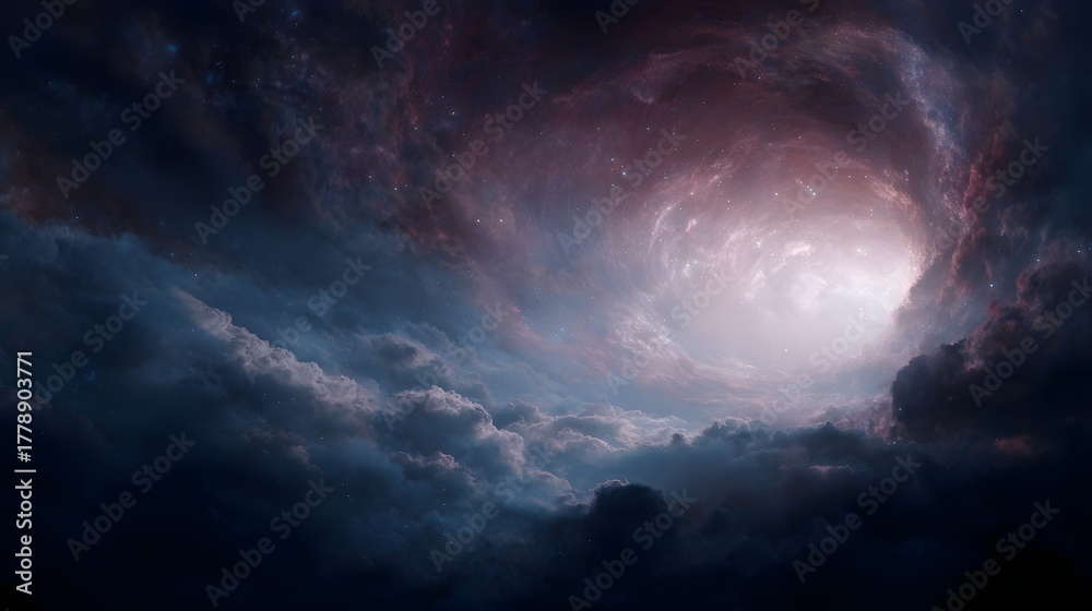 Fototapeta premium Cosmic portal with swirling tunnel and unknown dimension