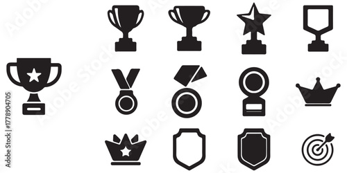 Badge with ribbon icon collection. Ribbon, Badges with star, Tick mark symbol. Vector Illustration.