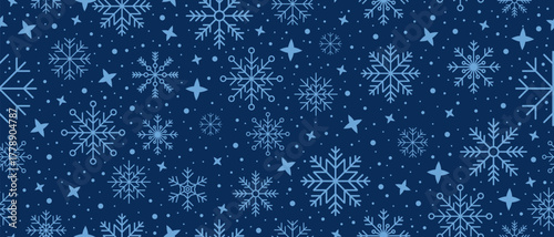 Snowflakes seamless pattern. Falling snowflakes. Winter holidays theme. Seamless background with snowflakes. Snowfall. Vector illustration