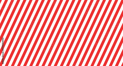 Red and white diagonal stripes background vector illustration. Candy cane pattern for Christmas or New Year concept, flat lay, seamless. Stripe pattern for gift wrap, fabric pattern, textile, tile