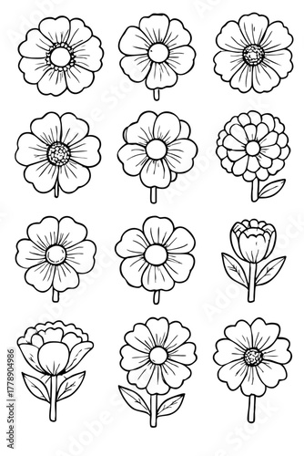 Flower Line Art Collection – Black and White Floral Icons