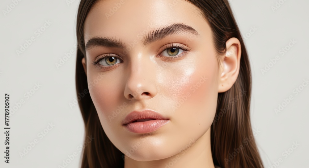 Fototapeta premium Young caucasian female with natural makeup and smooth skin