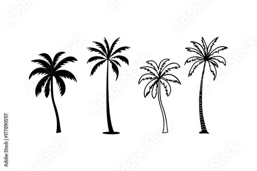 Four Palm Tree Silhouettes Isolated on White Background
