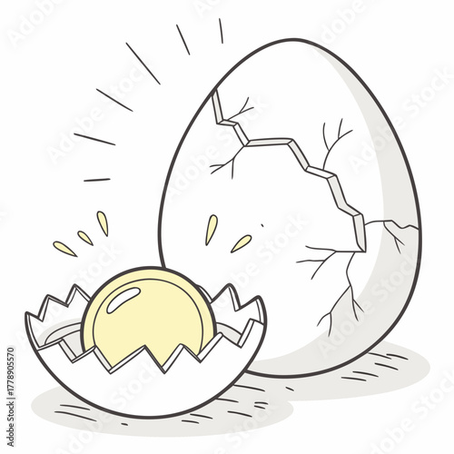 Cracked egg with yolk spilling out on dark background - Concept of egg  