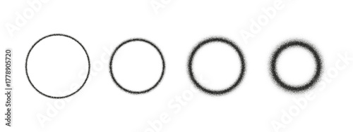 Abstract stipple circles and dotted spheres with soft gradient and grain. Halftone noise and sand texture create a retro grunge look. Stylish vector pattern for modern design and vintage collage art