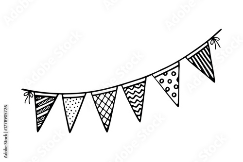 Hand drawn festive bunting flags with varied patterns