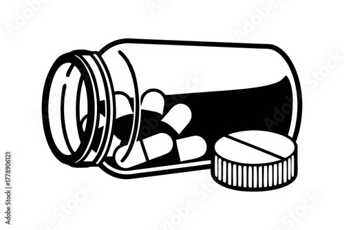 Spilled Medicine Bottle with Pills and Capsule