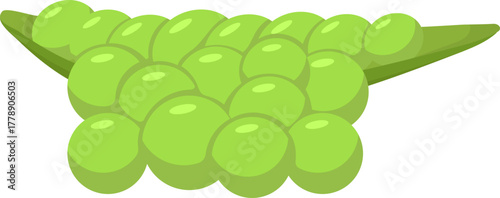 Fresh green peas spilling from an open pod. Cartoon style healthy vegetable illustration on white background.