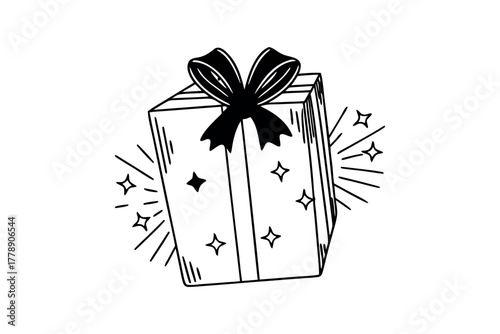 Gift box with bow and sparkling stars