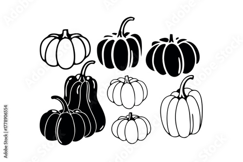 Group of Isolated Pumpkin and Squash Silhouettes