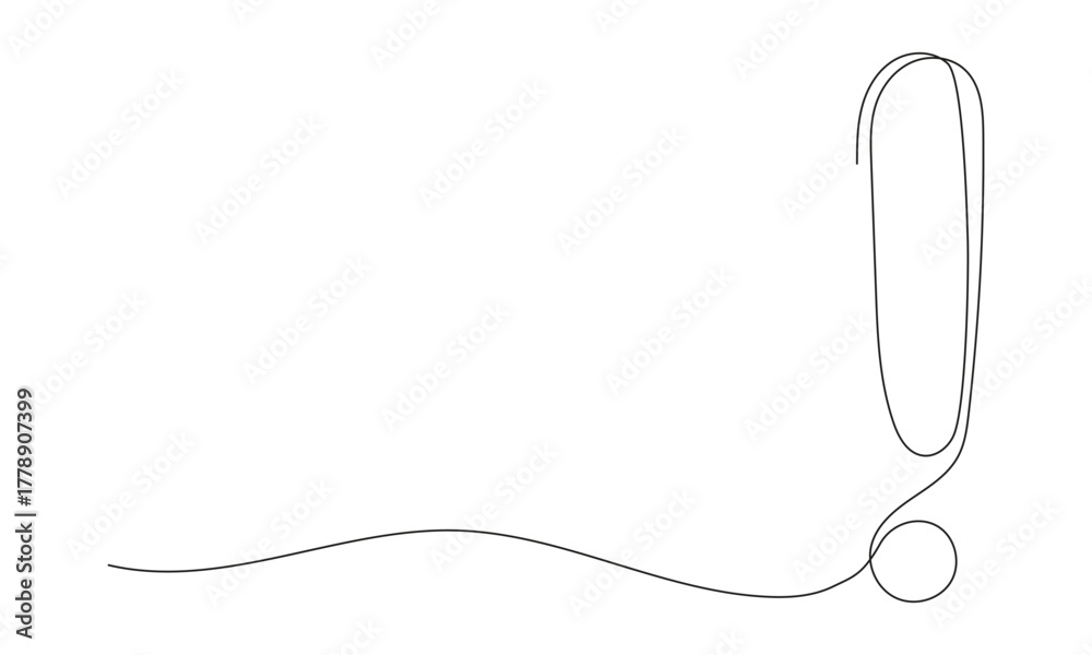 Obraz premium Continuous one line drawing of an exclamation mark. Minimalist design for caution, attention, and warning concepts on a white background.