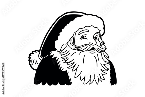 Winking Santa Claus With Beard And Hat Outline