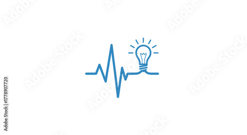 Vector Icon: Health Innovation and Medical Idea - EKG Heartbeat Line Connected to Bright Light Bulb