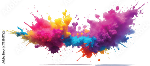 Colorful paint explosion vibrant powder splash effect perfect for Holi festival designs or abstract backgrounds