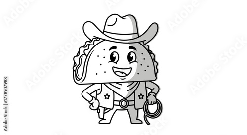 Whimsical Taco Sheriff: A Cartoon Illustration with a Southwestern Theme, Ready to Fill