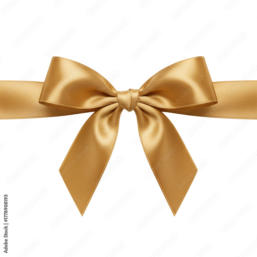 Fototapeta premium Elegant golden ribbon bow for festive occasions, adding a touch of luxury and celebration to your designs, perfect for gifts, promotions, and seasonal greetings with timeless appeal