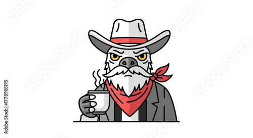 Intense Eagle Character dressed in Cowboy attire drinking coffee art illustration