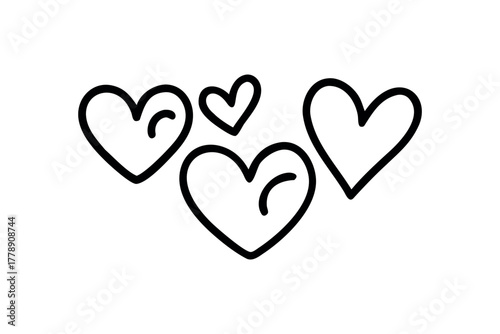 Hand Drawn Group of Hearts Simple Outline Graphics