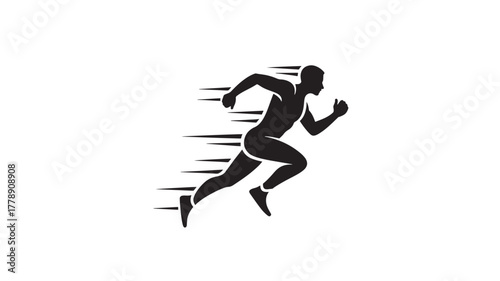 Running man silhouette with motion lines vector illustration of a fast athlete isolated on white background