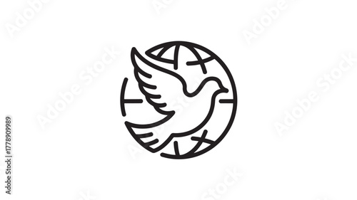 Dove and globe line icon simple vector illustration for peace and international relations isolated on white background