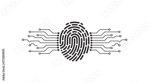 Fingerprint with circuit board lines vector illustration for biometric identification security and technology concepts isolated on white background