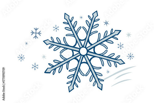 Stylized Snowflake Icon with Falling Snowflakes
