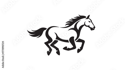 Running horse vector illustration simple black and white design isolated on white background