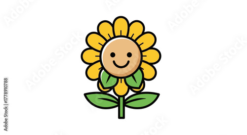 Delightful sunflower with a happy face cartoon illustration spreading joy and positivity