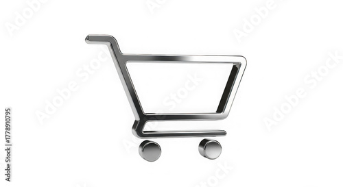 Metallic 3d Shopping Cart Icon For Ecommerce And Online Shopping
