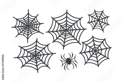 Collection of Spooky Spider Webs and a Spider Icon