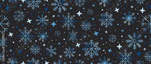 Snowflakes seamless pattern. Falling snowflakes. Winter holidays theme. Seamless background with snowflakes. Snowfall. Vector illustration