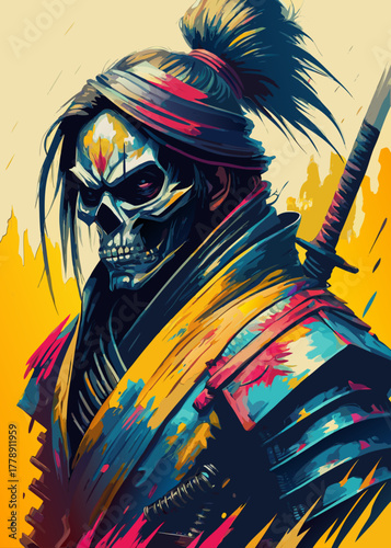 un feroce samurai con la faccia da teschio 01