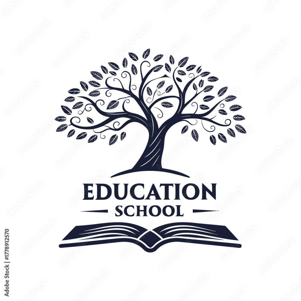 Obraz premium Education Tree Logo with Open Book Design