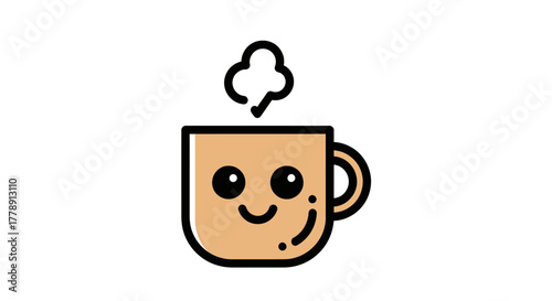 Charming steaming mug with endearing facial expression conveying warmth and comfort digitally
