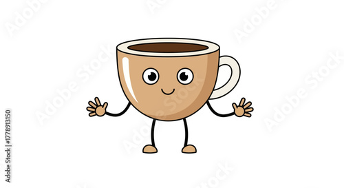 Cheerful Coffee Cup Character Ready to Serve Joy and Warmth for all Coffee Lovers