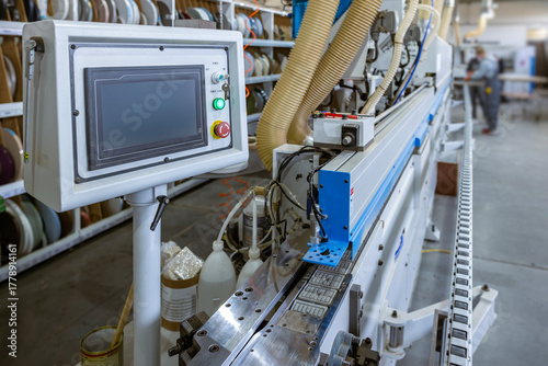 Canvas Print A close-up of the edge banding machine's control panel