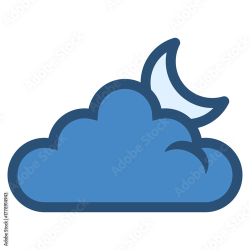 cloud with crescent moon icon illustration