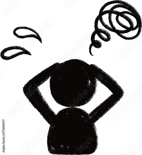 手描きペイントの人物シルエットアイコン、頭を抱えて困っているポーズ、上半身　Adobe Illustrator Artwork