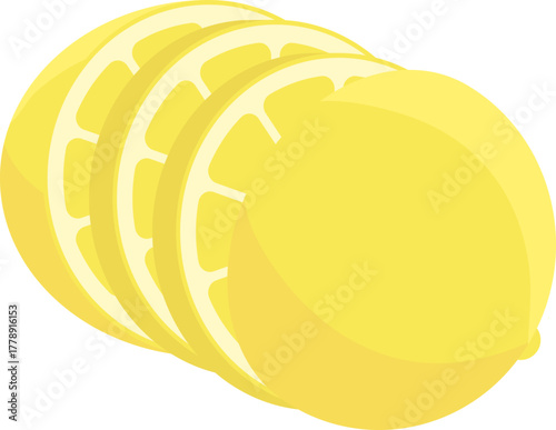 Fresh Yellow Lemon Slices Vector Illustration. Bright Citrus Fruit Segments for Food and Drinks.