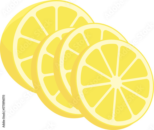 Vibrant Yellow Lemon Slices Vector Illustration. Fresh Citrus Fruit Rounds for Refreshing Drink & Food Concepts.