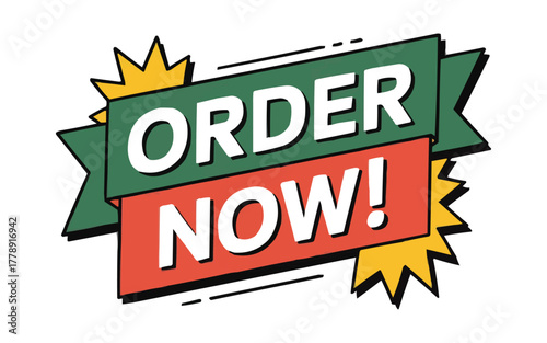 Exciting order now graphic for boosting online sales and grabbing attention with vibrant colors and a bold design, perfect for e-commerce promotions