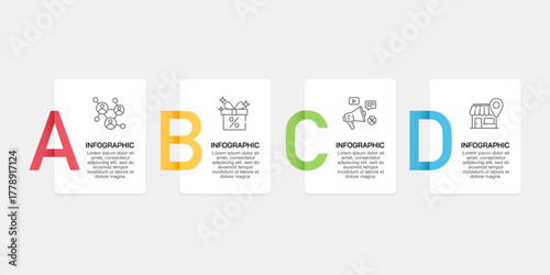 Infographic 4 options for modern business development strategy. Typography, options, promotions and plans. Vector illustration.