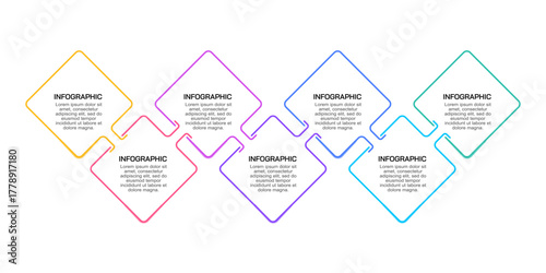 7 Steps Horizontal Zigzag Line Infographic Template for Business Process. Vector illustration.