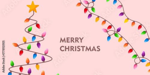 Vector image of Christmas lights. Festive decor and decoration made of colorful Christmas lights. Graphic element for your designs, Christmas cards, websites, banners, and posters.