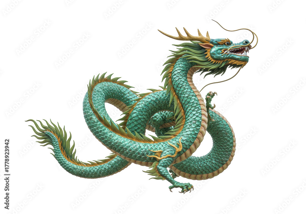 Obraz premium Isolated mythical azure dragon figure, a powerful and majestic symbol of ancient Chinese culture