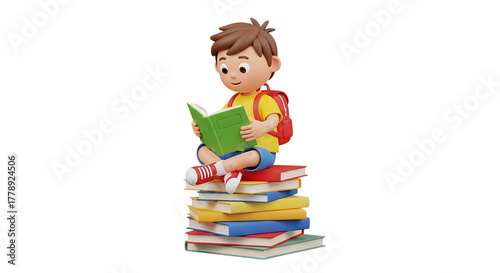 little boy with books