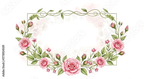 Elegant pink rose wreath with delicate greenery and twine accents